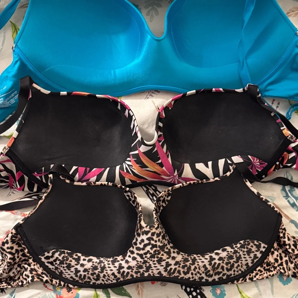 Set of Three Bras - Blue, Tropical, Leopard Print - Picture 3 of 3